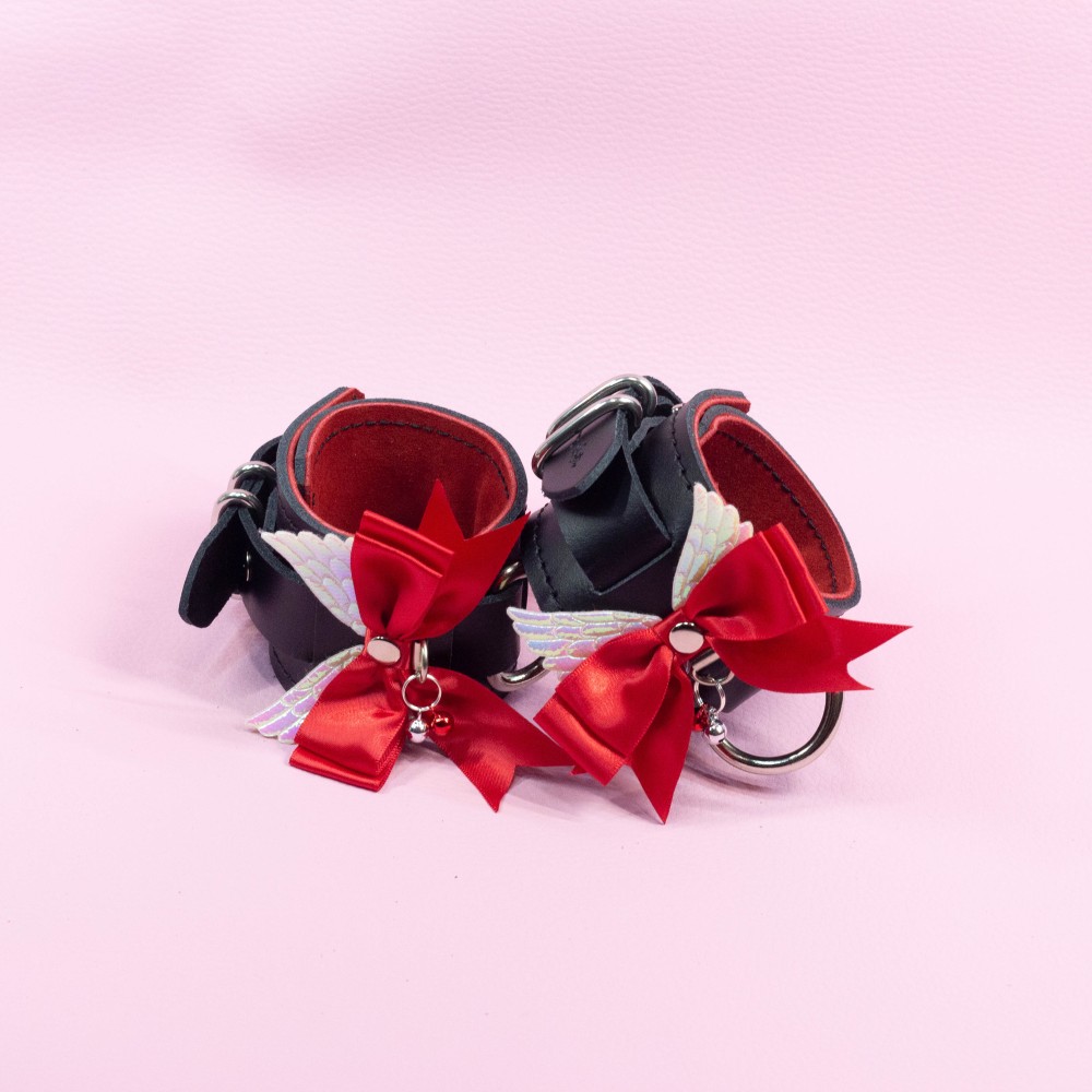 Red bow and Angel Wing Cuffs