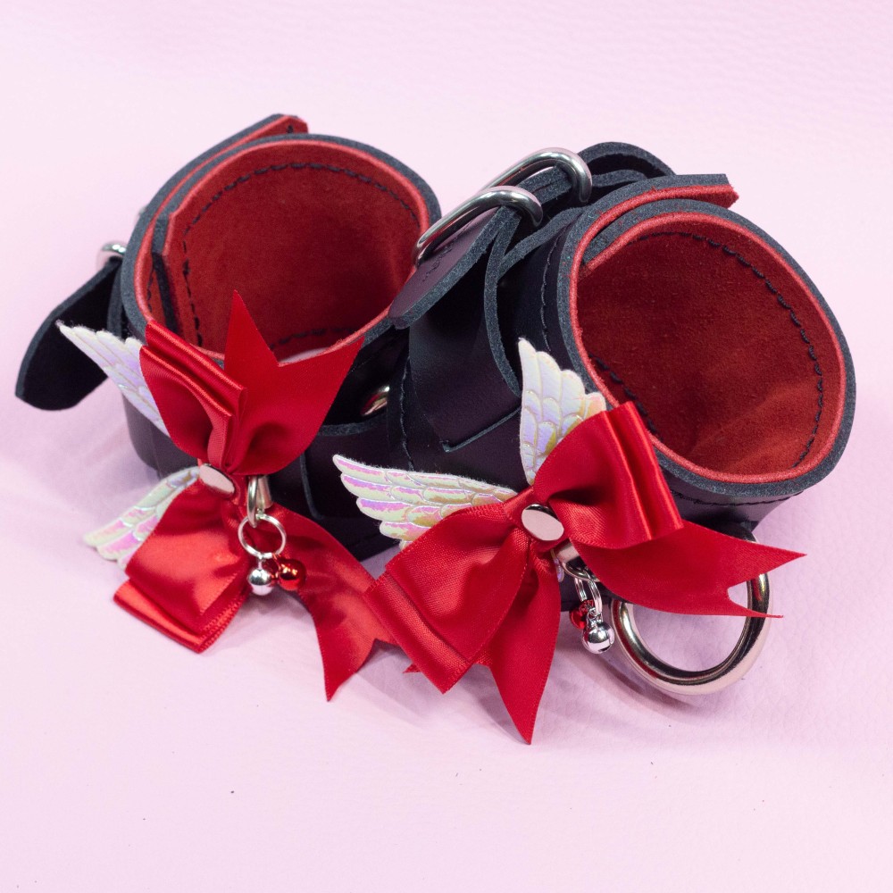 Red bow and Angel Wing Cuffs