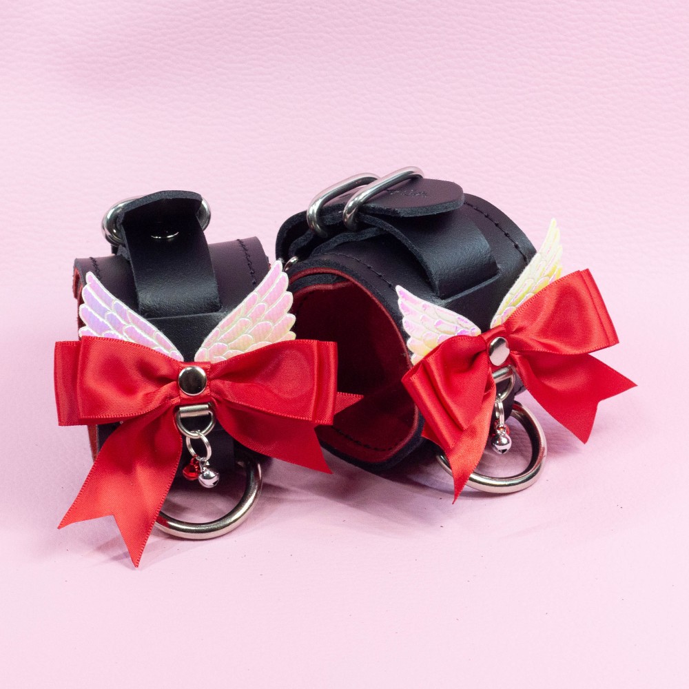 Red bow and Angel Wing Cuffs