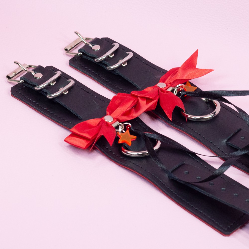 Leather Cuffs with Red bows and Star charm