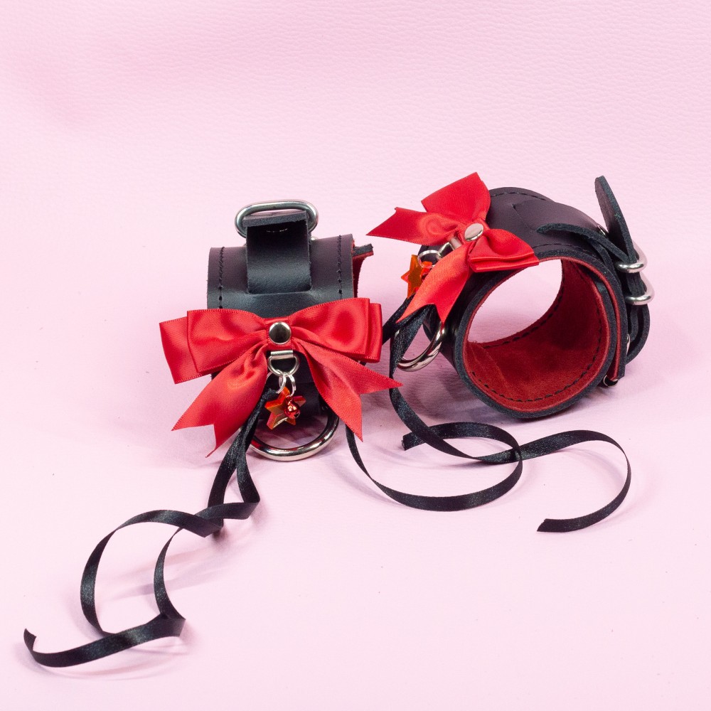 Leather Cuffs with Red bows and Star charm