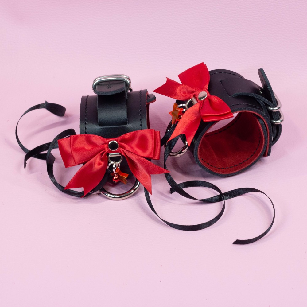 Leather Cuffs with Red bows and Star charm