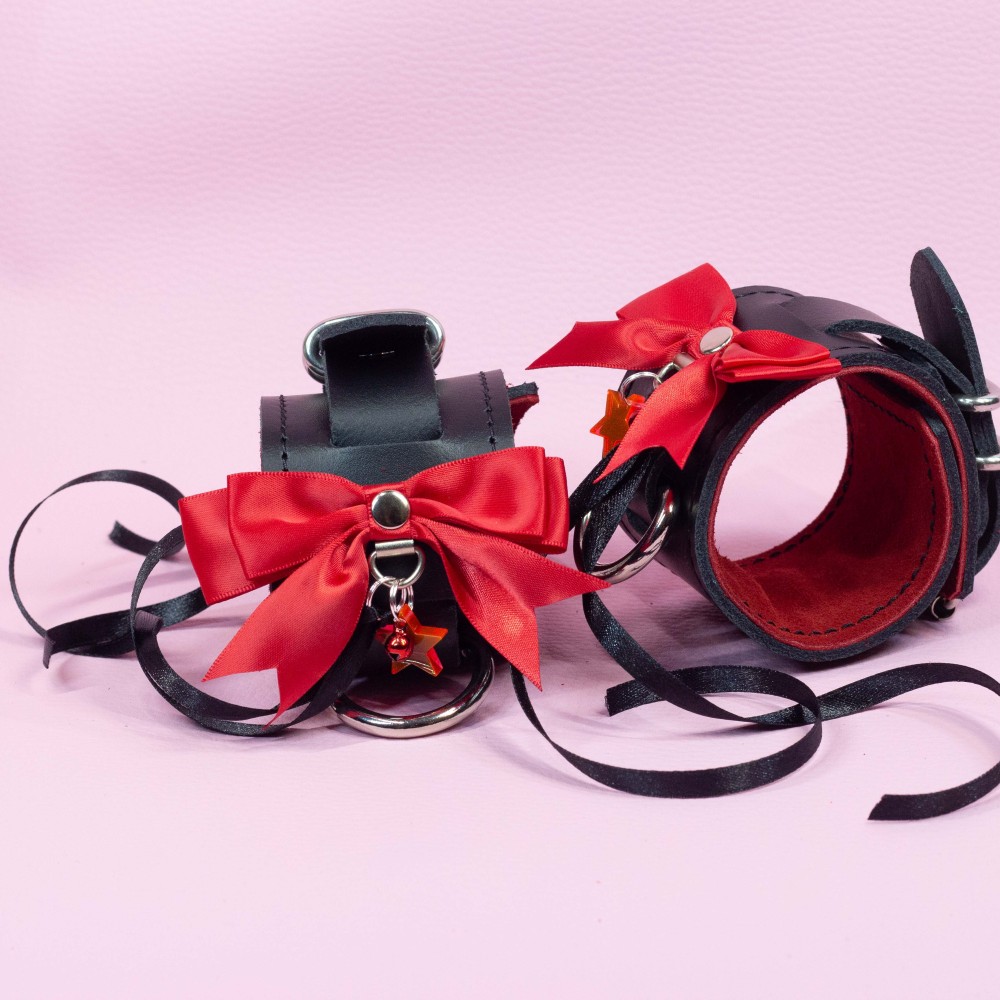 Leather Cuffs with Red bows and Star charm