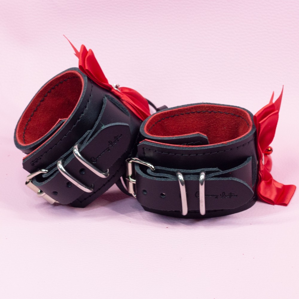 Leather Cuffs with Red bows and Star charm