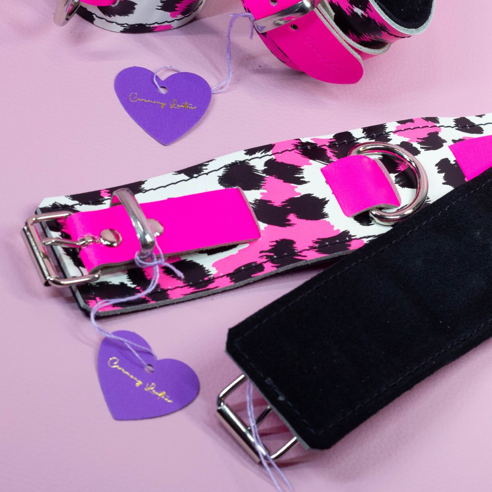 Neon Pink Leopard UV glow Cyber Wrist Cuffs