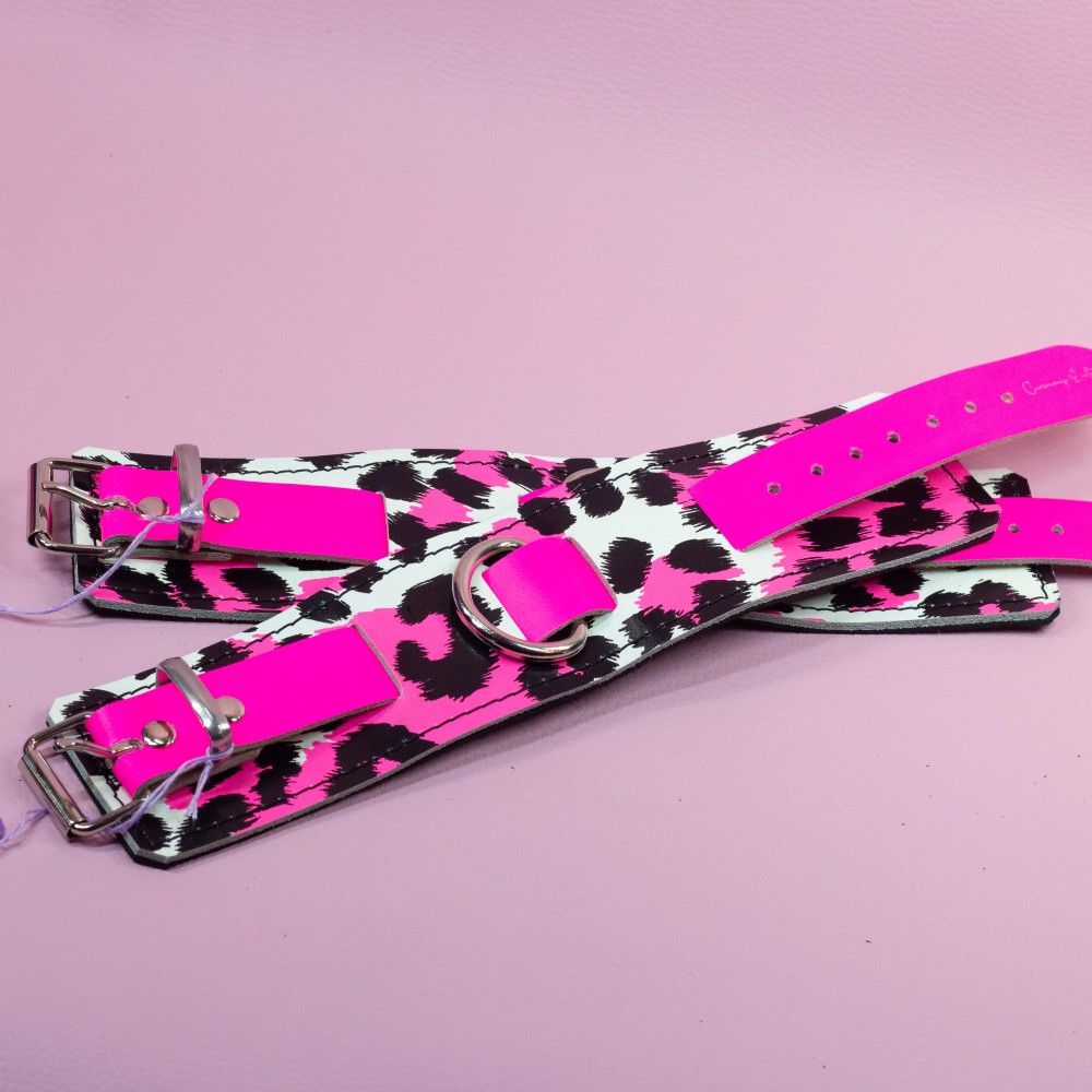 Neon Pink Leopard UV glow Cyber Wrist Cuffs