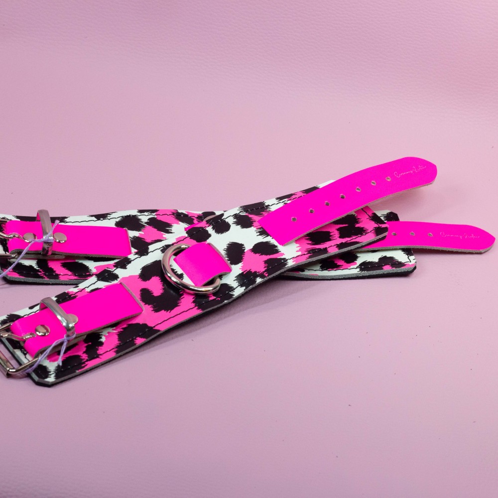 Neon Pink Leopard UV glow Cyber Wrist Cuffs