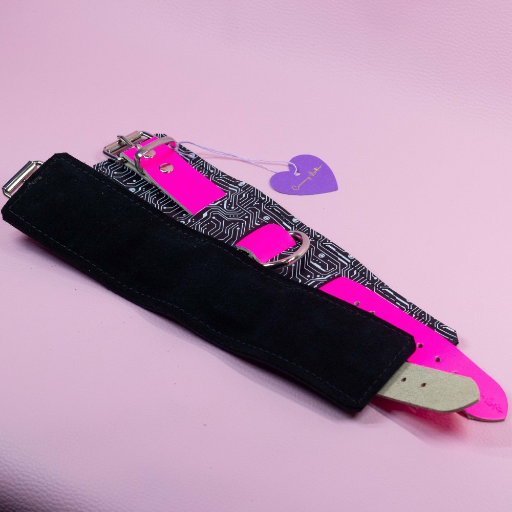 Neon Pink and Black Cyber wrist Cuffs