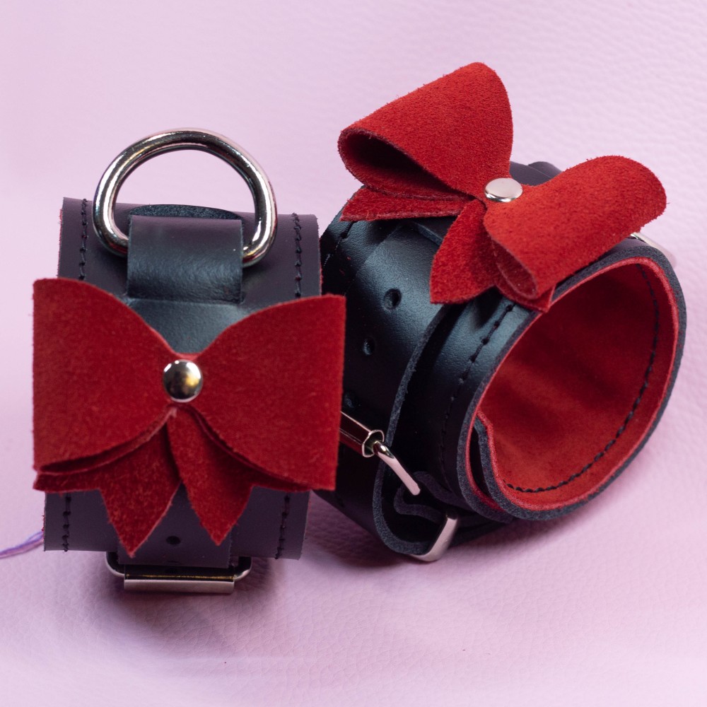 Wrist Cuffs with Red Suede Bows