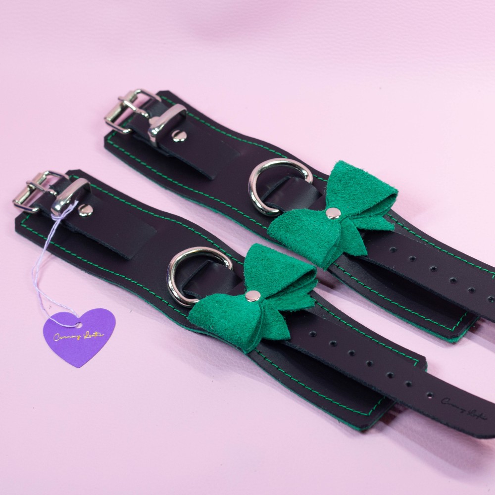 Wrist Cuffs with Emerald Suede Bows