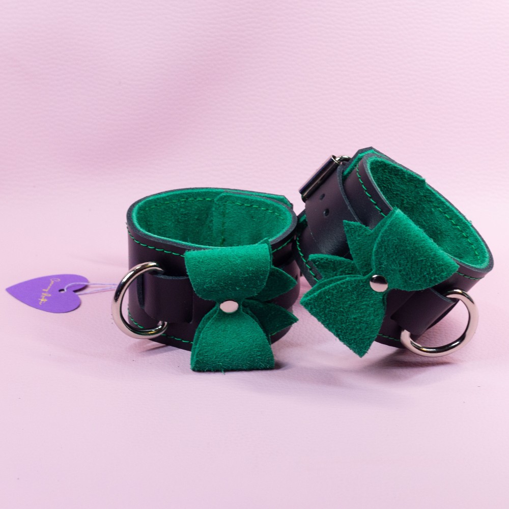 Wrist Cuffs with Emerald Suede Bows