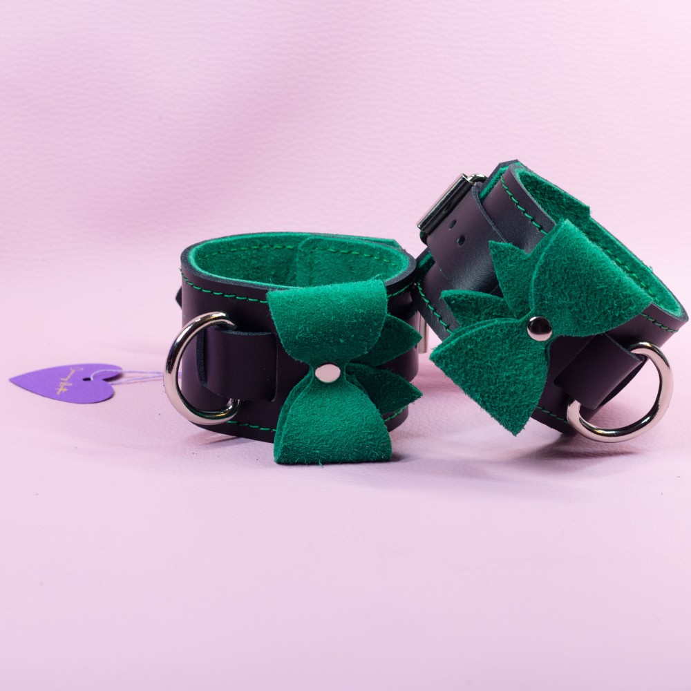 Wrist Cuffs with Emerald Suede Bows