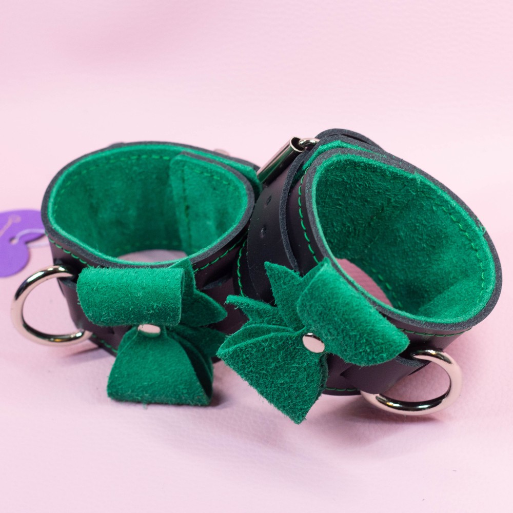 Wrist Cuffs with Emerald Suede Bows