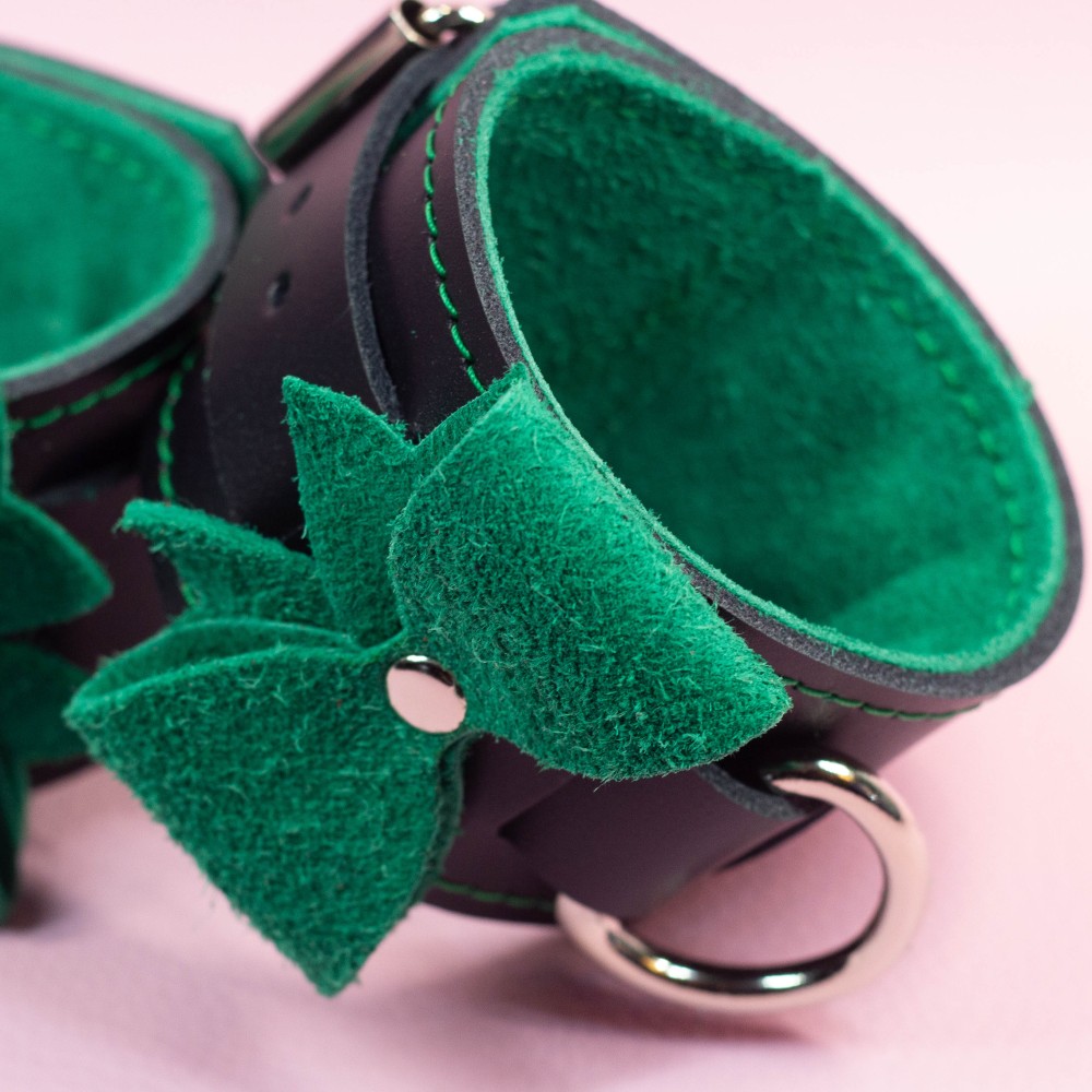 Wrist Cuffs with Emerald Suede Bows