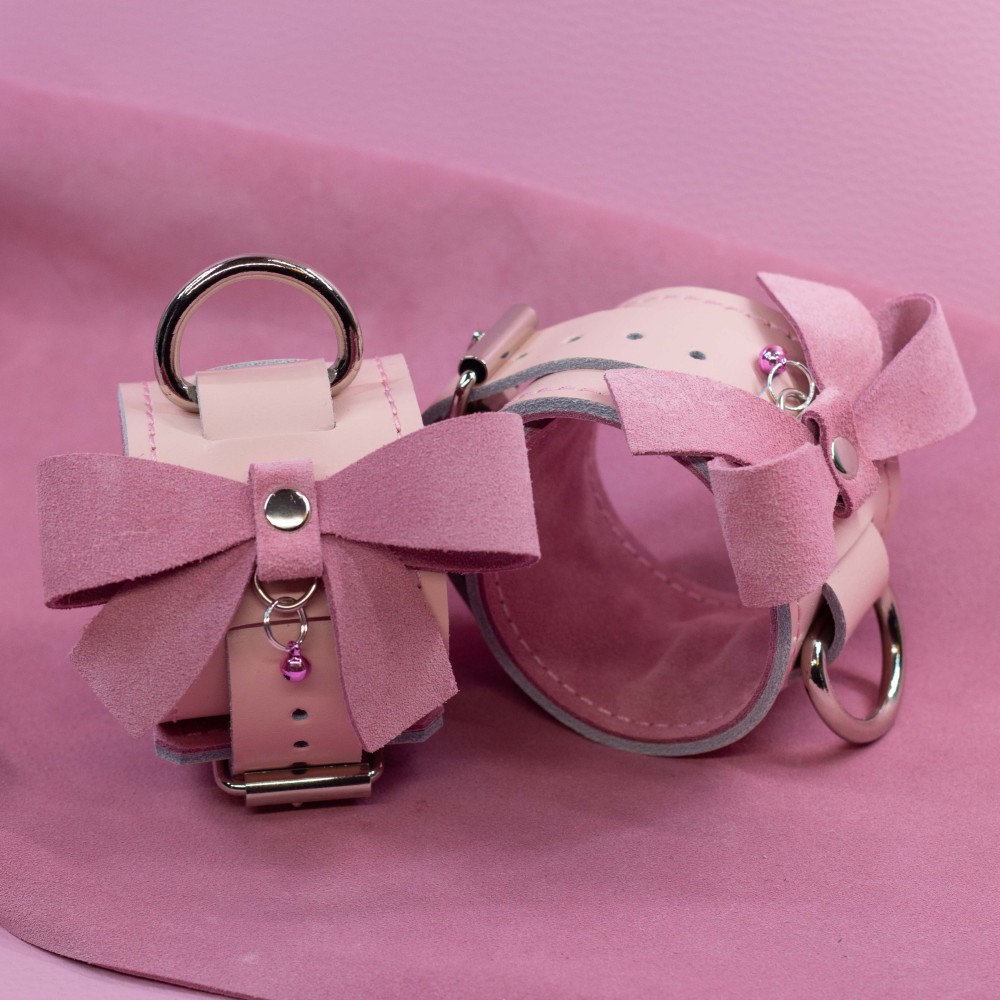 Nude Pink Cuffs with Baby Pink Suede Bows