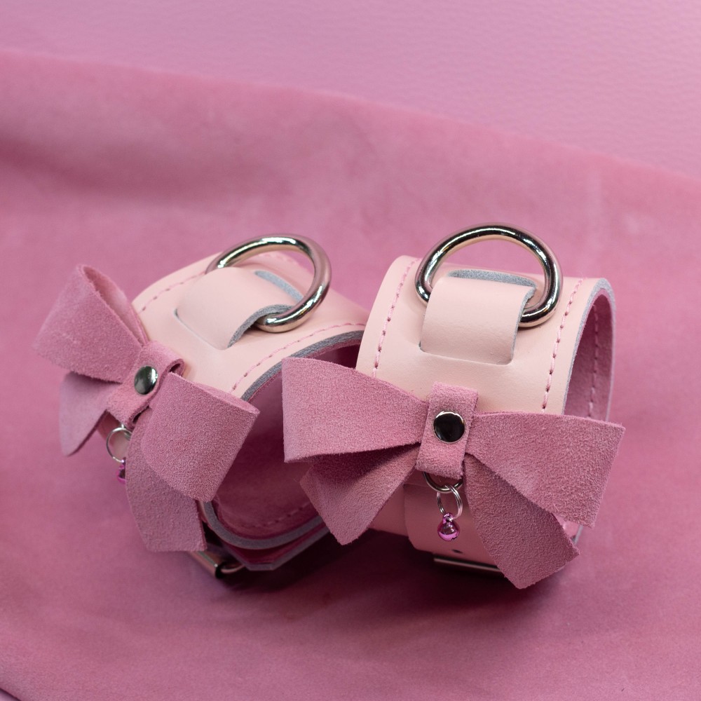 Nude Pink Cuffs with Baby Pink Suede Bows