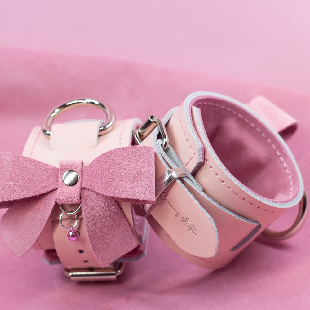 Nude Pink Cuffs with Baby Pink Suede Bows