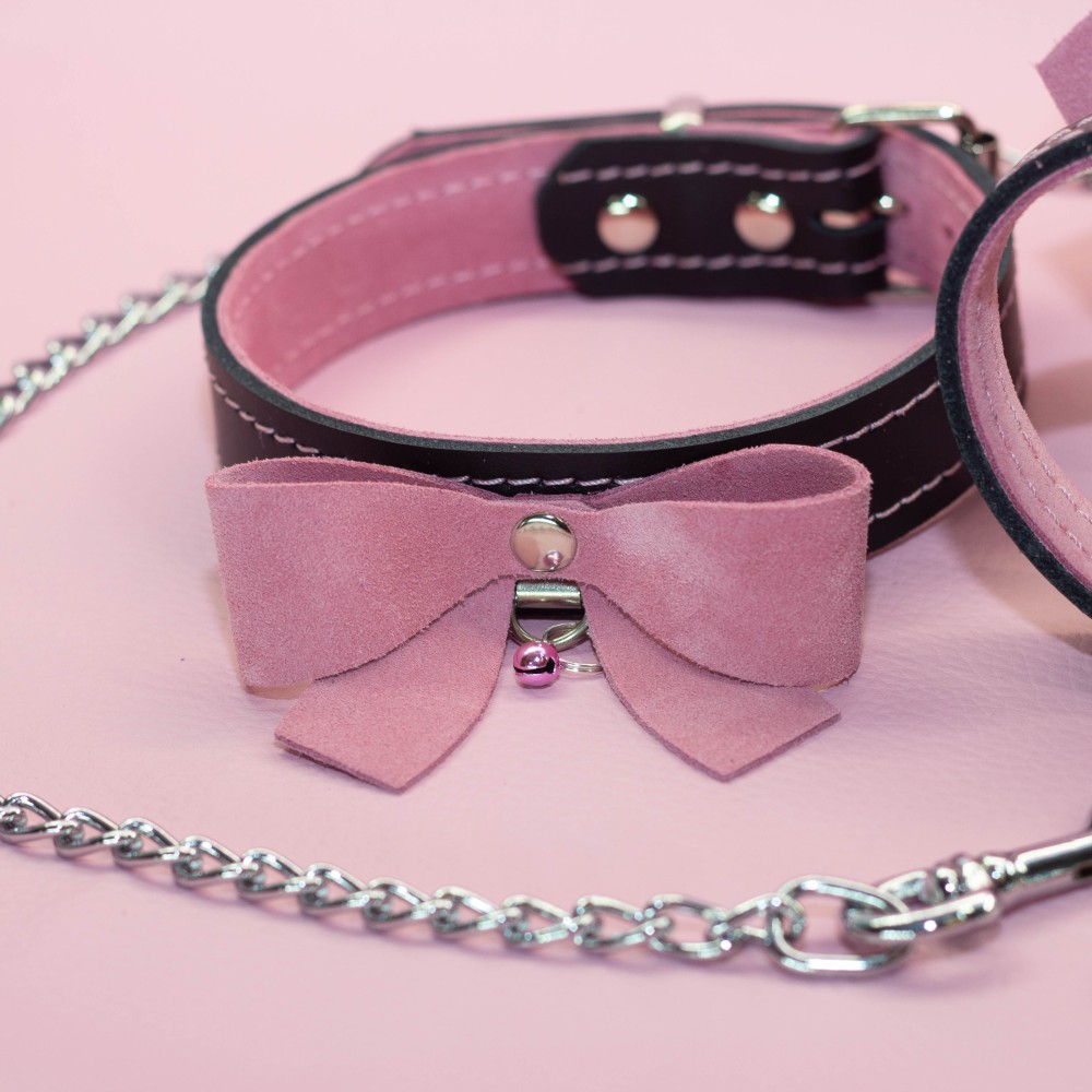 Black and Pink Matching Set - Collar, leash and Wrist Cuffs