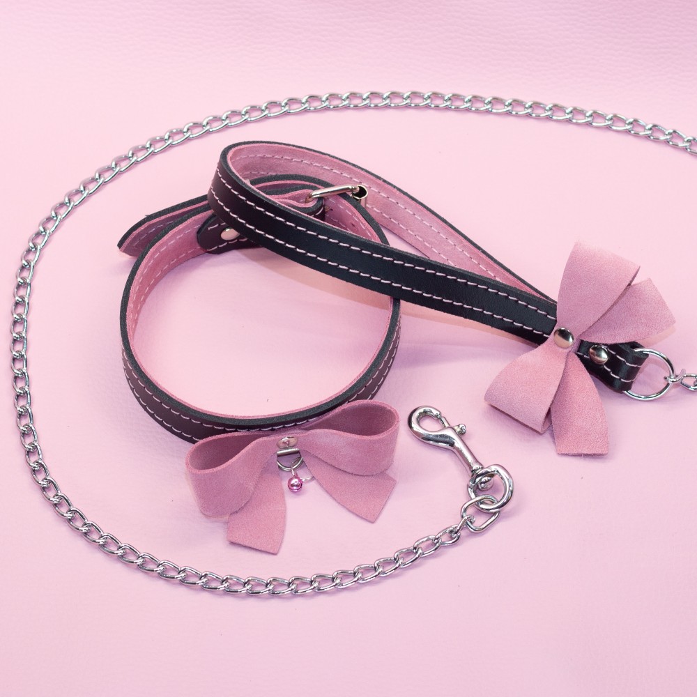 Black and Pink Matching Set - Collar, leash and Wrist Cuffs