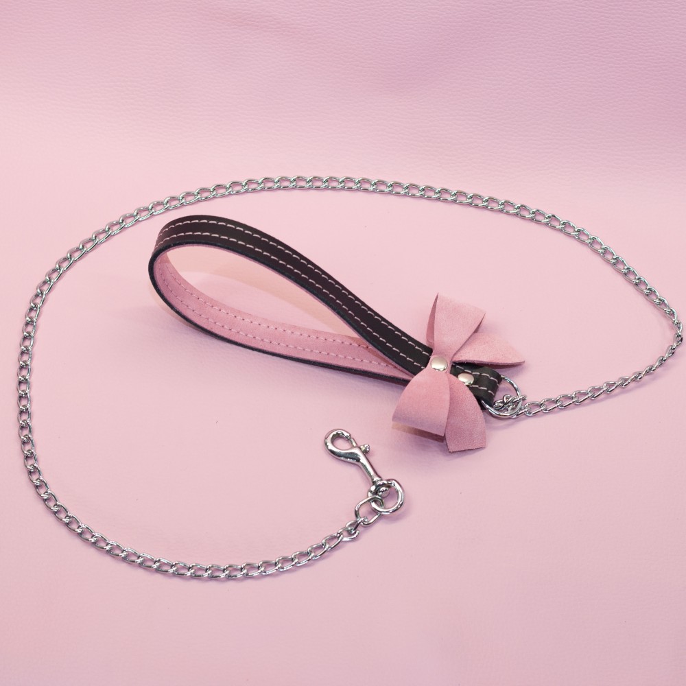 Black Leather Leash with Pink Suede Lining