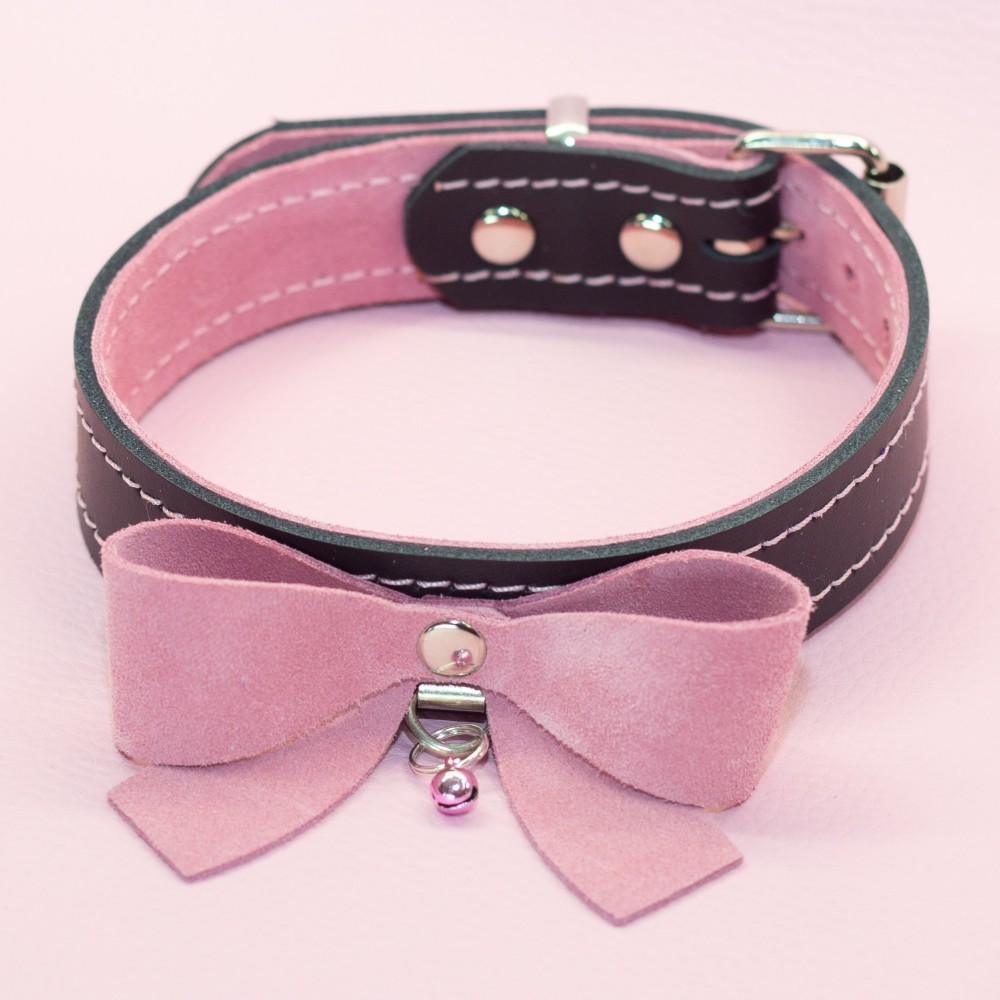 Black Leather collar Lined with Pink suede