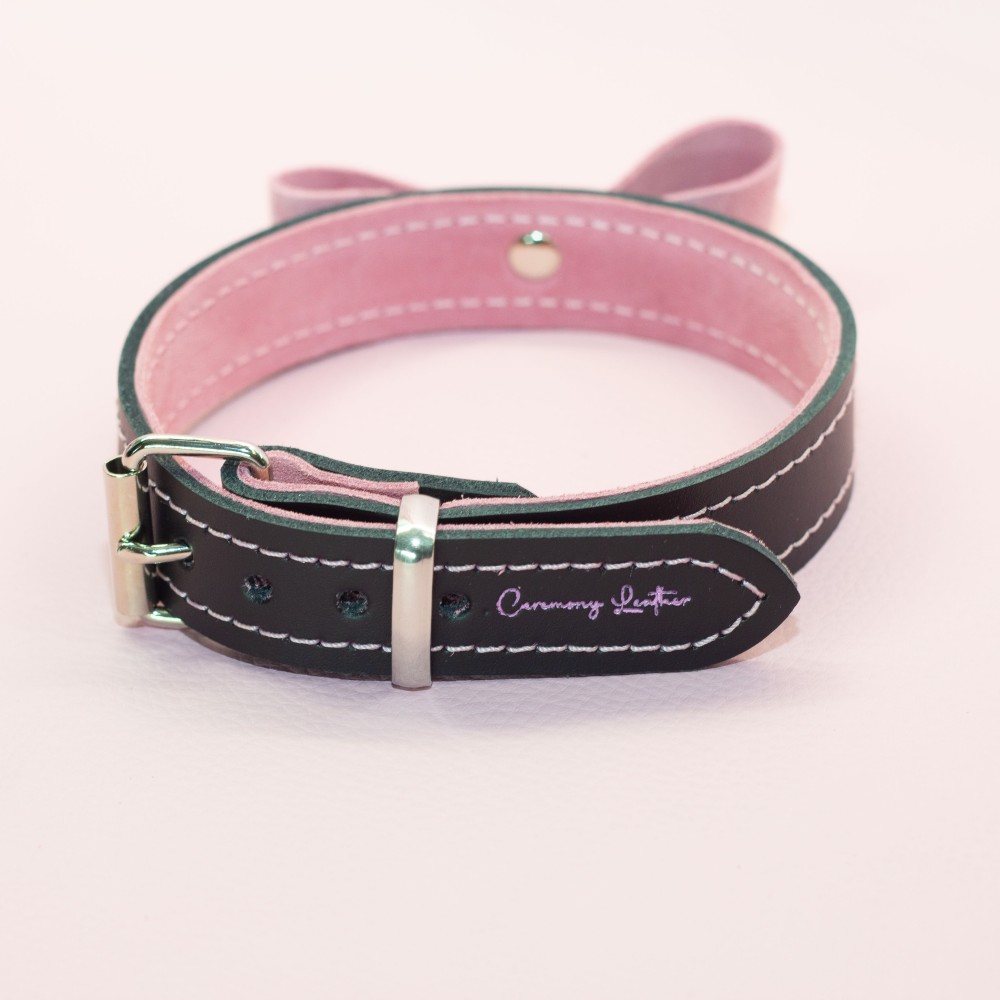 Black and Pink Matching Set - Collar, leash and Wrist Cuffs