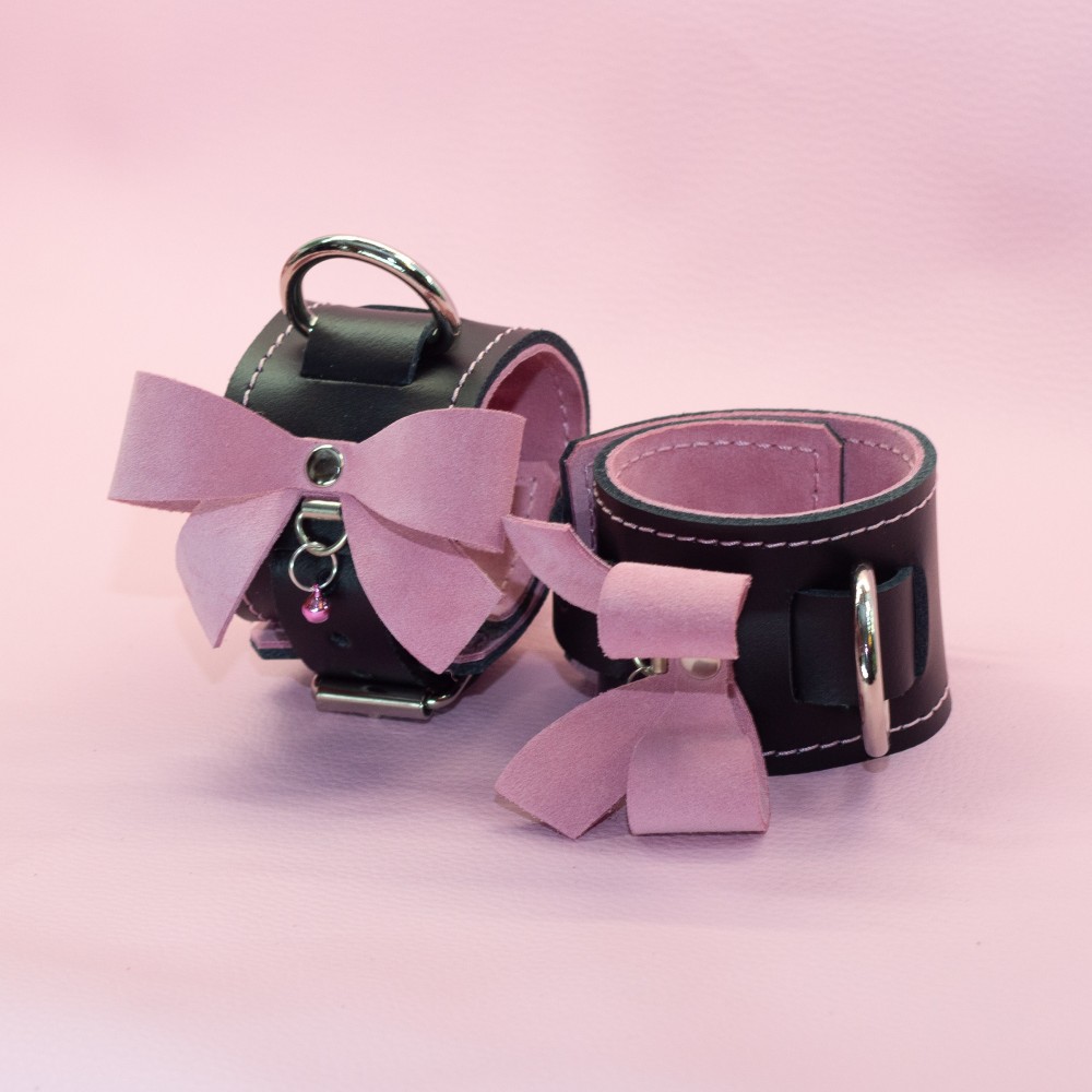 Black and Pink Matching Set - Collar, leash and Wrist Cuffs