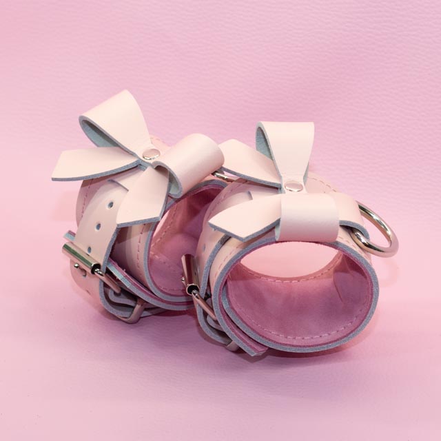 Wrist Cuffs - Nude Pink with Bows and Suede Lining