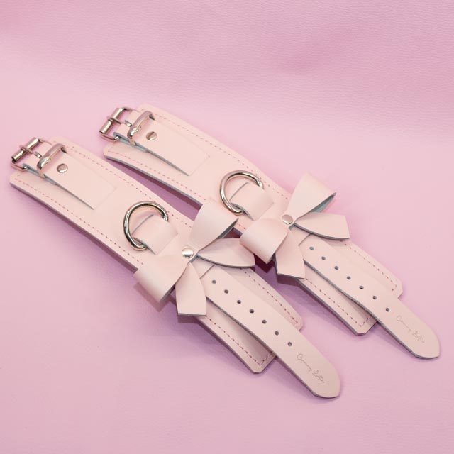 Wrist Cuffs - Nude Pink with Bows and Suede Lining