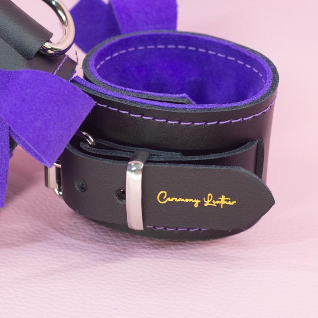 Leather Wrist Cuffs with Violet Suede Bows