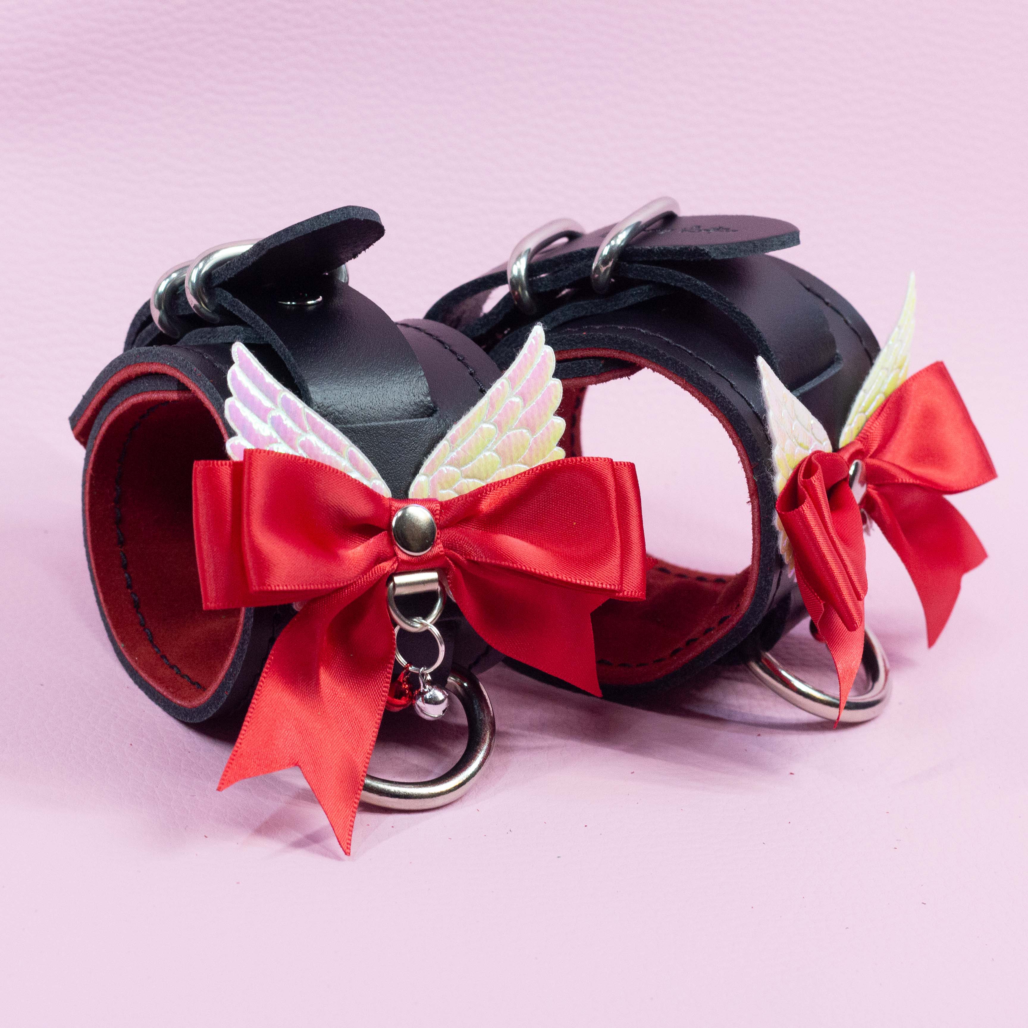 Red bow and Angel Wing Cuffs