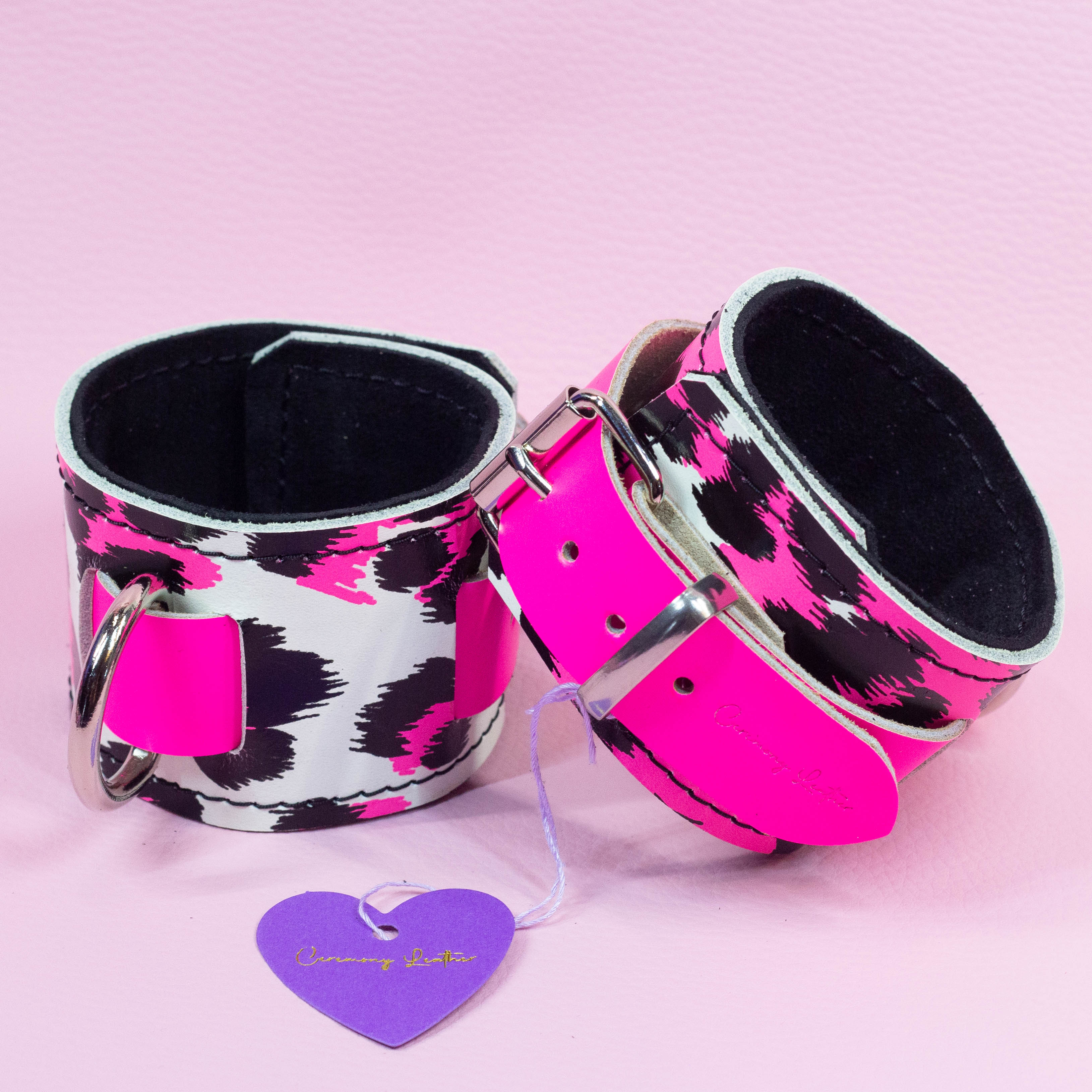 Neon Pink Leopard UV glow Cyber Wrist Cuffs